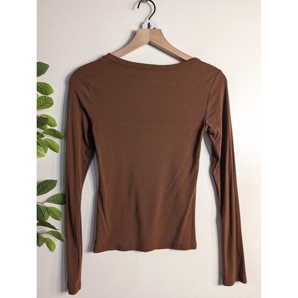 Mono B Brown Ribbed Long Sleeve Sz M - Picture 2 of 2